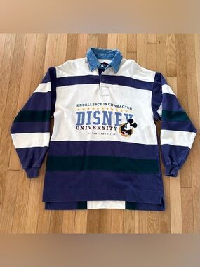 Vintage Disney University Rugby Polo Long Sleeve Disney Store Mickey 90s Large